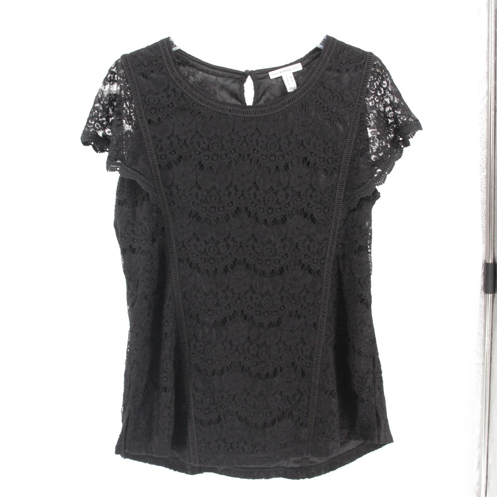 Isaac Mizrahi Live Women's Black Floral Lace Cap Sleeve Blouse Size M